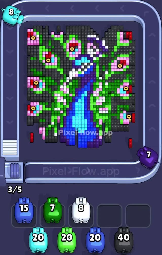 Pixel Flow Peacock Level Solution 1